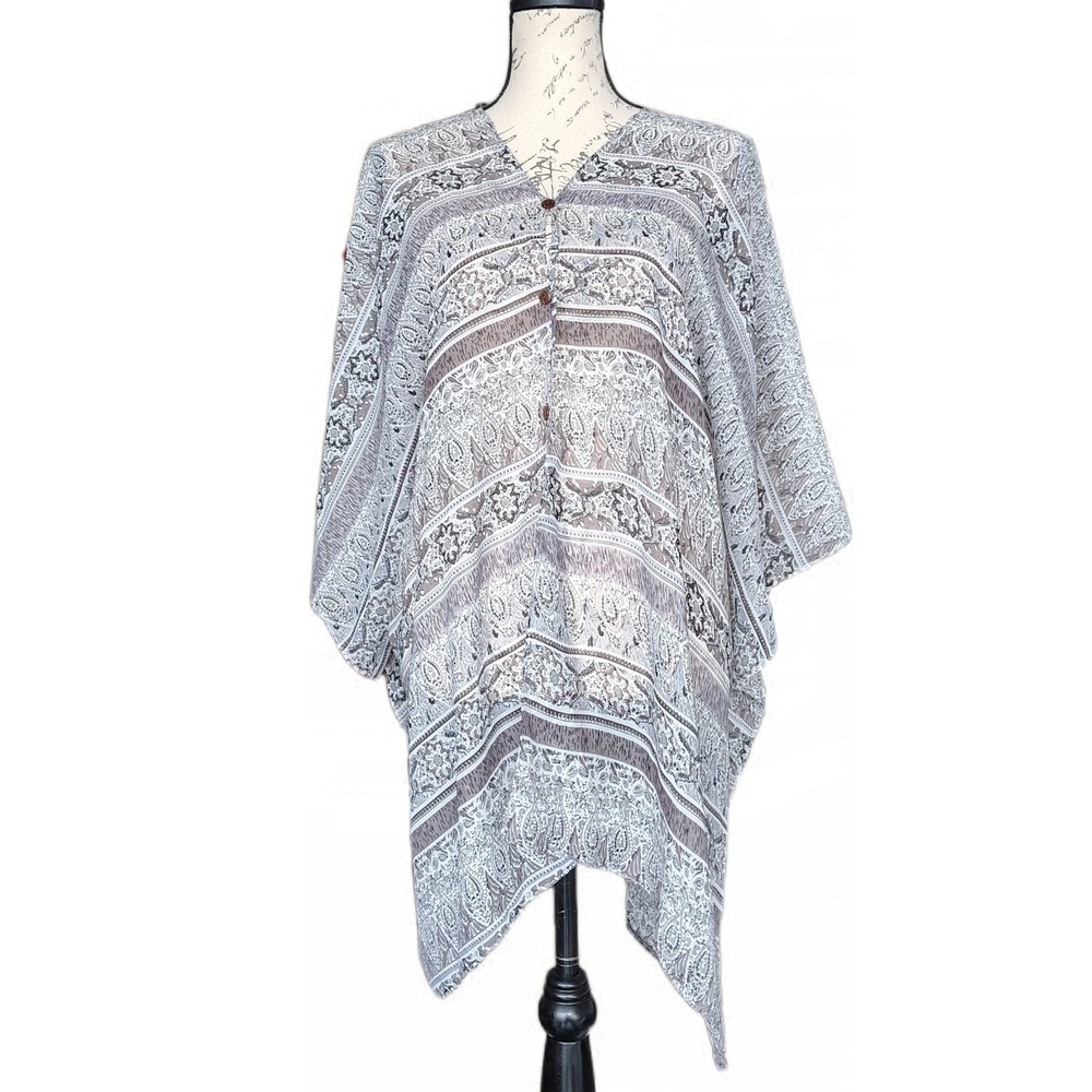 Boho Paisley Swimsuit Beach Cover Up Sheer Kaftan OS LVS Collections Coastal